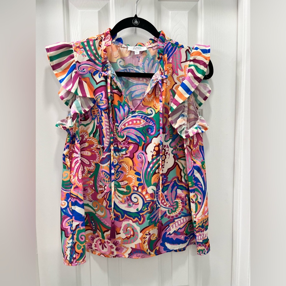 Avara Pink and Blue Sleeveless Graphic Blouse